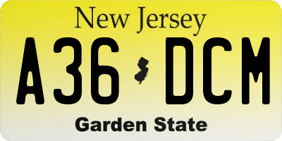 NJ license plate A36DCM