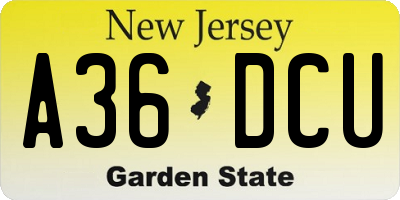 NJ license plate A36DCU
