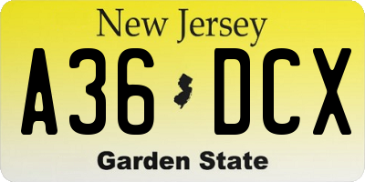 NJ license plate A36DCX