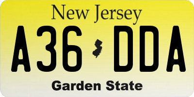 NJ license plate A36DDA