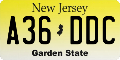 NJ license plate A36DDC