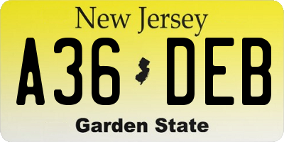 NJ license plate A36DEB