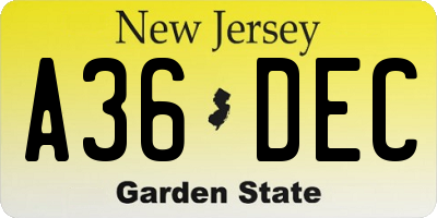 NJ license plate A36DEC