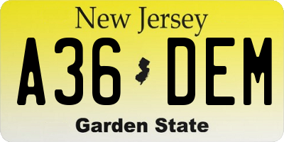 NJ license plate A36DEM