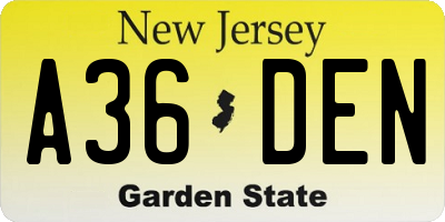 NJ license plate A36DEN