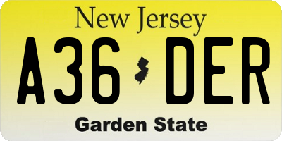 NJ license plate A36DER
