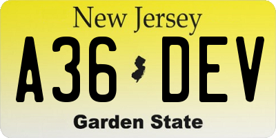 NJ license plate A36DEV