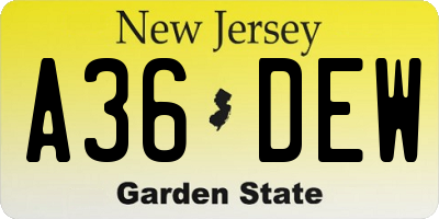 NJ license plate A36DEW