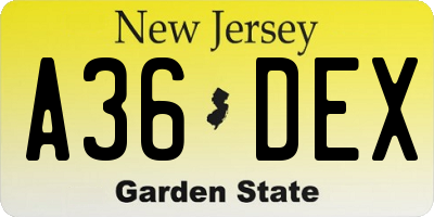 NJ license plate A36DEX