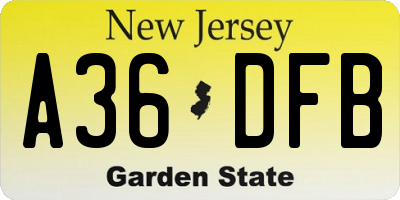 NJ license plate A36DFB