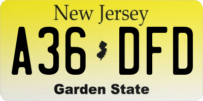 NJ license plate A36DFD