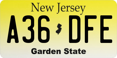 NJ license plate A36DFE