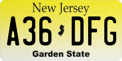 NJ license plate A36DFG