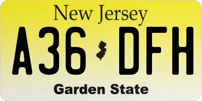 NJ license plate A36DFH