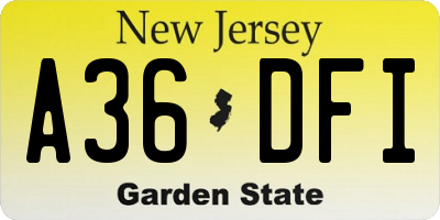 NJ license plate A36DFI