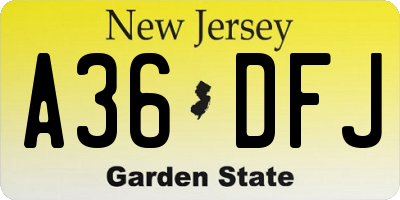 NJ license plate A36DFJ