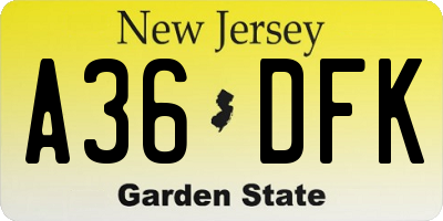 NJ license plate A36DFK