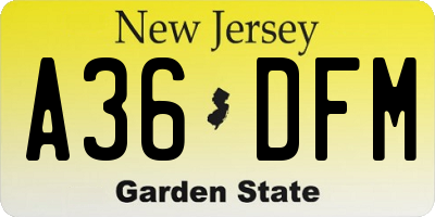 NJ license plate A36DFM