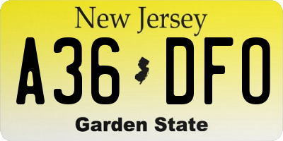 NJ license plate A36DFO