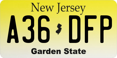 NJ license plate A36DFP