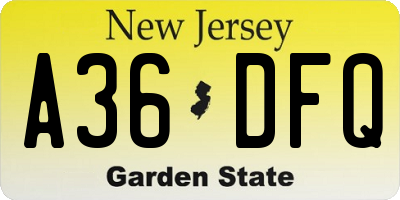 NJ license plate A36DFQ
