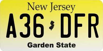 NJ license plate A36DFR