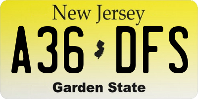 NJ license plate A36DFS