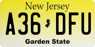 NJ license plate A36DFU
