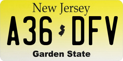 NJ license plate A36DFV