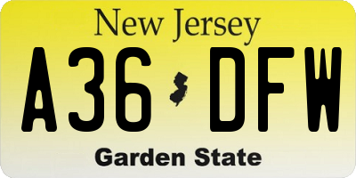 NJ license plate A36DFW