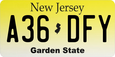 NJ license plate A36DFY