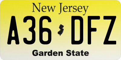 NJ license plate A36DFZ