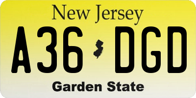 NJ license plate A36DGD