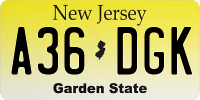 NJ license plate A36DGK