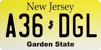NJ license plate A36DGL
