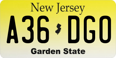 NJ license plate A36DGO