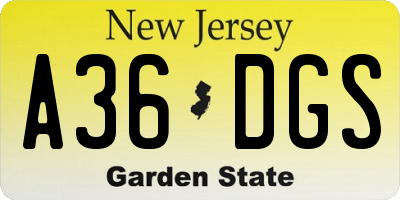 NJ license plate A36DGS