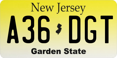 NJ license plate A36DGT