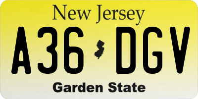 NJ license plate A36DGV