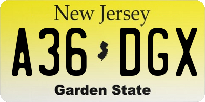 NJ license plate A36DGX