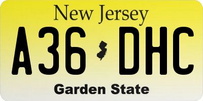 NJ license plate A36DHC