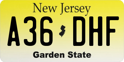 NJ license plate A36DHF