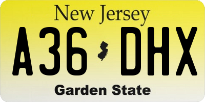 NJ license plate A36DHX