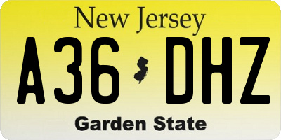 NJ license plate A36DHZ