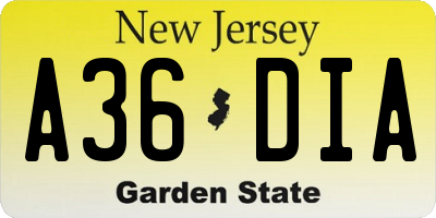 NJ license plate A36DIA