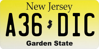 NJ license plate A36DIC