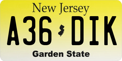 NJ license plate A36DIK