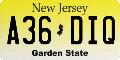 NJ license plate A36DIQ