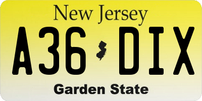NJ license plate A36DIX
