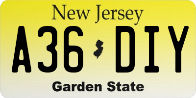 NJ license plate A36DIY